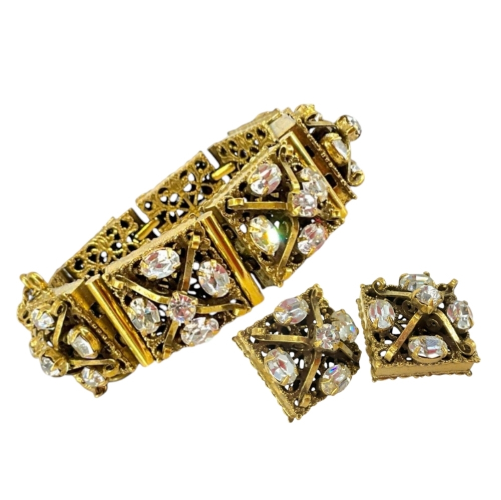 Bold Statement Bracelet & Earrings Set, High End Vintage jewelry